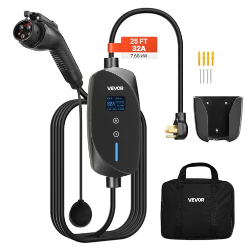 VEVOR Level 2 EV Charger 32A LCD Display 25ft Cable