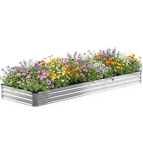 Image of NEWBULIG Galvanized Raised Garden Bed Outdoor, 12x4x1ft Metal Planter Box for Gardening, Rust-Resistant Rectangular Raised Flower Bed for Vegetables Flowers Herbs, Open Bottom, Easy Assembly