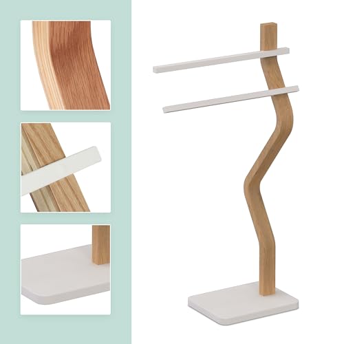 Toallero de pie Relaxdays en metal y madera blanco de 86 cm 6