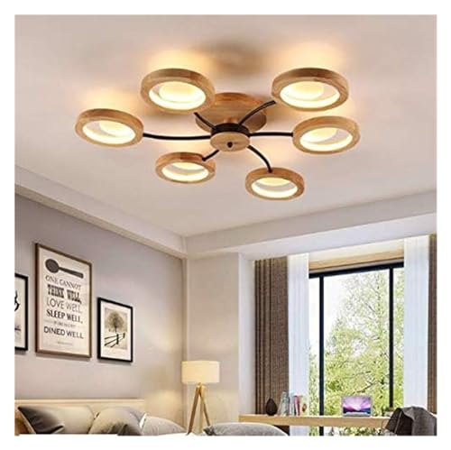 Lustre plafonnier LED bois massif dimmable pour éclairage de salon et bureau