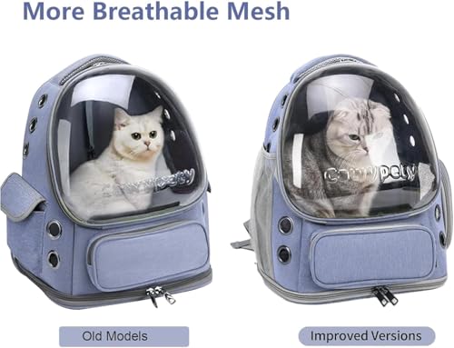Image of Cawypety Cat Backpack Carrier, Breathable Cat Carrier Pet Backpack for Kitty Small Dog Up to 15Lbs, Transparent & Foldable Pet Carrier for Travel Hiking (Blue., M)