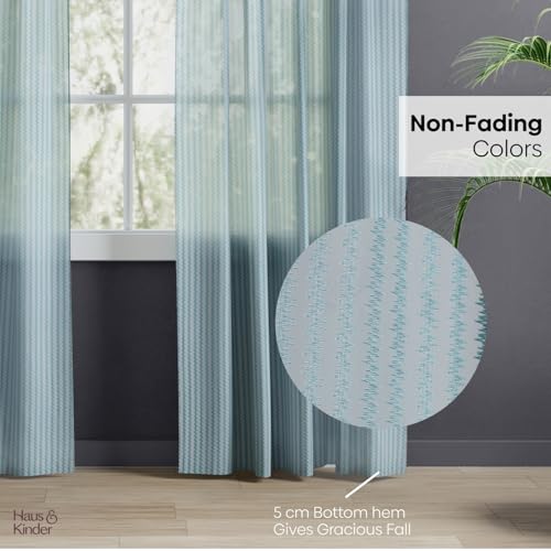 Image of haus & kinder Jacquard Sheer Door Curtains 7 Feet Long Pack of 2 Door Curtains, 7 Feet Curtains for Door, (Abstract Geometric Design, Aqua Strand, 114x213cm)
