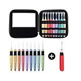 Lighted Crochet Hooks with Case - Value Pack 9/pkg Set with Bonus Lighted Seam Ripper - LED Lite Hooks - Ergonomic Needles for Arthritic Hands - Set of 9 Hooks Size 2,5mm to 6,5mm (Black)