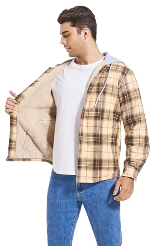 Image of Men's Cotton Plaid Shirt Jacket Fleece Flannel Sherpa Button Down