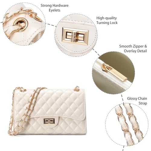 Image of Quilted Leather Crossbody Bags for Women Trendy Ladies Shoulder Purse Satchel HandBag with Chain Strap
