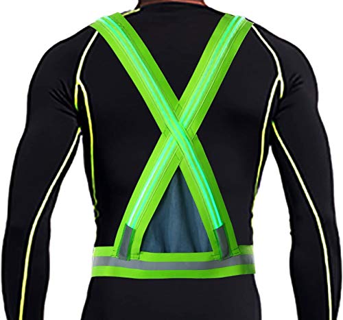 Yacig Safety Vest Usb Rechargeable Led Reflective Vest Safety Warning Vests For Outdoor Activities High Visibility With Double Illumination Strips Work Vest For Men- Green #TOP2