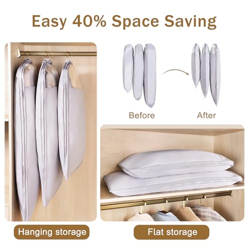 Hanging Garment Bags with Self Compression Zipper, Long-Lasting Dustproof Suit Bag Garment Covers, Space Saving Large Capacity Wardrobe Clothes Storage Bags for Down Jacket(Size:90cm-1Pcs)3