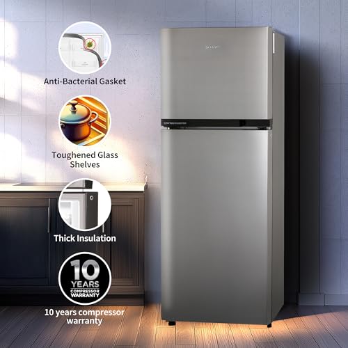 Image of SHARP 265 L Frost Free Double Door 2 Star Refrigerator |Japan 7 Shield Protection|Hi-Tech Inverter | (Silver Hairline, SJ-FF305V2-PSH)