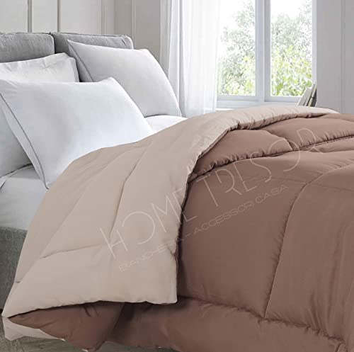 Home Tresor - Piumone Invernale Pesante Una Piazza e Mezza cm. 220x260 | Trapunta Piumino Letto alla Francese Calda e Morbida Microfibra 350gr/mq Tinta Unita Double Face (Marrone/Panna)