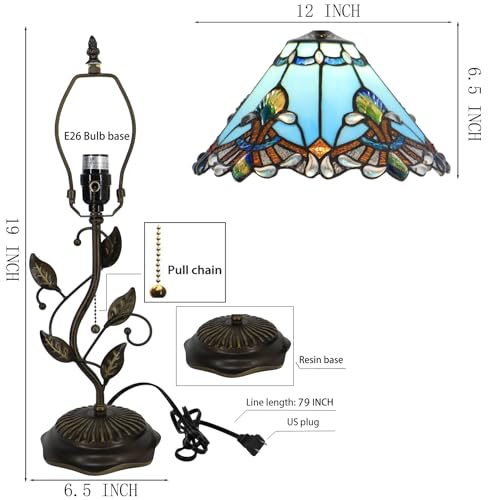 Image of Tiffany Table Lamp Stained Glass Bedside Reading Light W12H19 inch