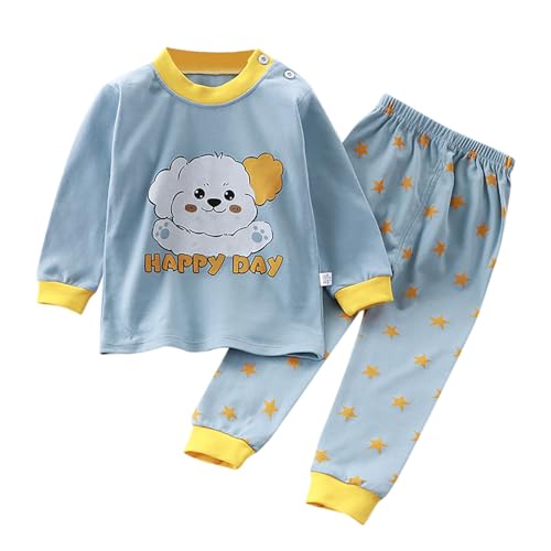 Generisch Conjunto de pijama de algodón para niños y niñas, diseño de animales de dinosaurio, 2 piezas, azul claro, 1-2 años