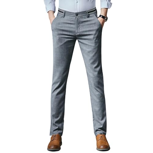 Men's Spring Summer Slim Fit Plaid Elastic Casual Pants