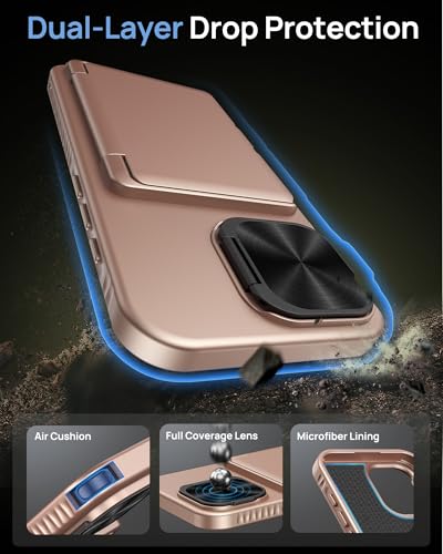 Image of for iPhone 16 Case with Card Holder & Camera Lens Cover & Stand, Military Grade Drop Protection Shockproof Rugged Kickstand Wallet Protective Phone Case Cover for iPhone 16 6.1 inch 2024, Rose Gold