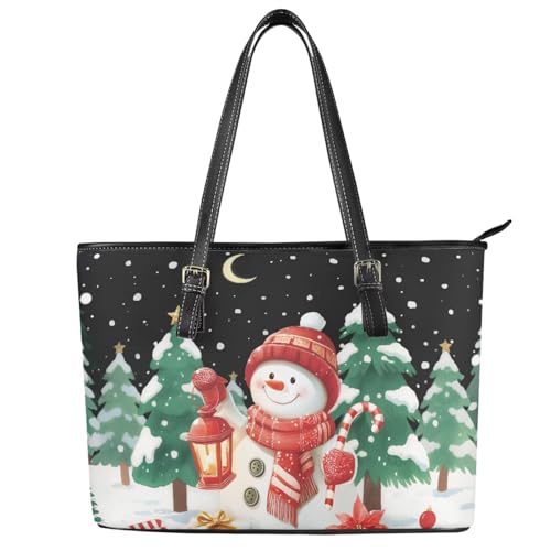 Christmas Tote Bag for Women PU Leather Handbag Shoulder Top-handle Purses with Small Makeup Bags2