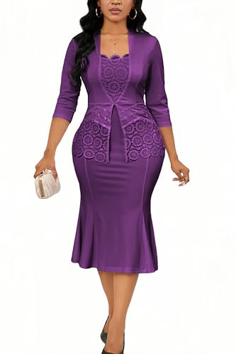 Image of Elegant Church Dress for Women Midi Dresses Work Wear Vintage Pencil Dress for Business Casual Outfits