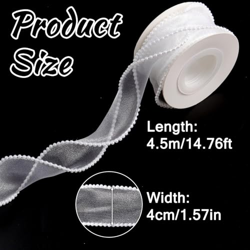 Perlenband Geschenkband Weiß,4.5m Perlenband Chiffon-Band,Transparente Hochzeit Diamantene Hochzeit Deko,Perlengirlande Spitzenband,für Hochzeits Blumen DIY Bastelarbeiten Nähen Handwerk Verpackung