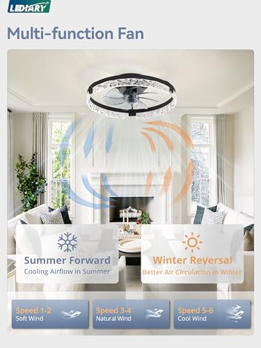 Image of LEDIARY 20 inch Low Profile Ceiling Fans with Lights, APP & Remote, Black