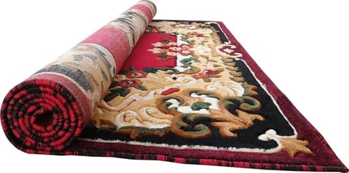 Image of Soft Premium Red Carpet 6x8 ft - Washable, Anti-Skid, Fade-Resistant Acrylic Rug for Living Room, Hall, Bedroom, Modern Decor