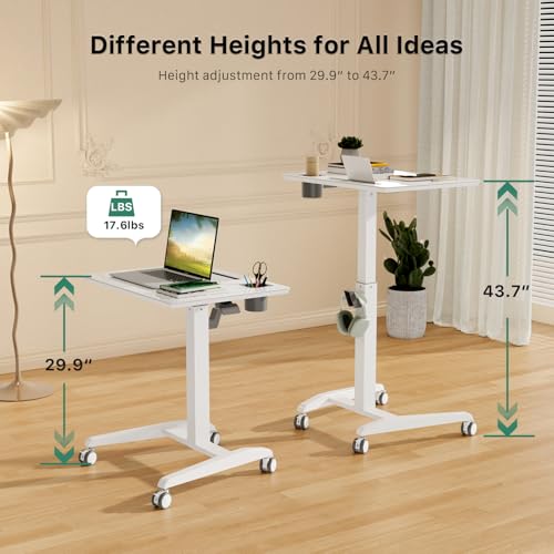 Image of Gibbon Mounts Glass Mobile Rolling Standing Desk on Lockable Wheels, White