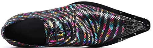 Santimon Men's Dress Derby Rainbow Stripe Metal Lion Embossed Shoes3