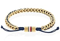 Tommy Hilfiger Men's 2790512 Gold Steel & Navy Nylon Cord Bracelet, Gold/Navy, One Size