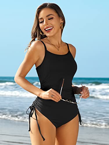 Sociala Ribbed One Piece Swimsuits For Women Tie Side High Cut Bathing Suits Padded Monokinis Black Small #TOP7