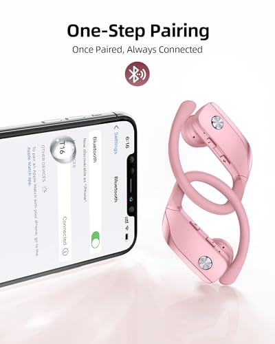 Image of bmanl Wireless Earbuds Bluetooth Headphones 48hrs Play Back Sport Earphones with LED Display Over-Ear Buds with Earhooks Built-in Mic Headset for Workout Pink BMANI-VEAT00L