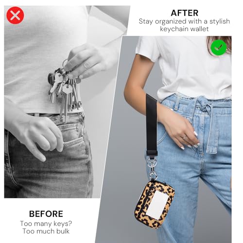 Image of Keychain Wallet for Women with Clear ID Window, Coin Pouch and Wrist Strap | Quick-Access Design with Front Zip Pocket, 3 Card Slots, Inner Mesh Pocket and Lipstick Holder