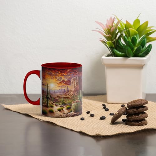 Taza de cerámica roja por 11 oz con diseño de desierto miniatura 6