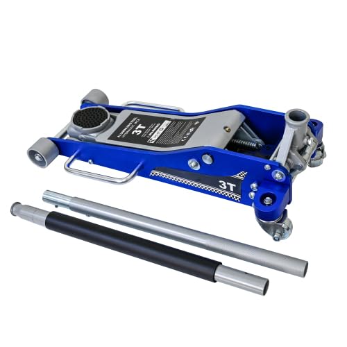 Gato hidráulico 3T para SUV y coches, doble pistón, altura de elevación de 110 – 508 mm, acero de aluminio, color azul y plateado