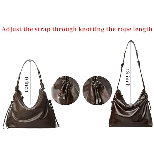 Image of Soft Hobo Bag for Women Large Capacity Travel Designer Shoulder Purse with Knotted Adjustable Strap
