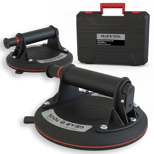 GearTool - 2 Ventosas para Azulejos con Maletín | Diámetro 20 cm y Carga Máxima 260 kg | Ventosa para Cristal Profesional, Ventosa para Elevar y Transportar Mármol, Vidrio, Muebles