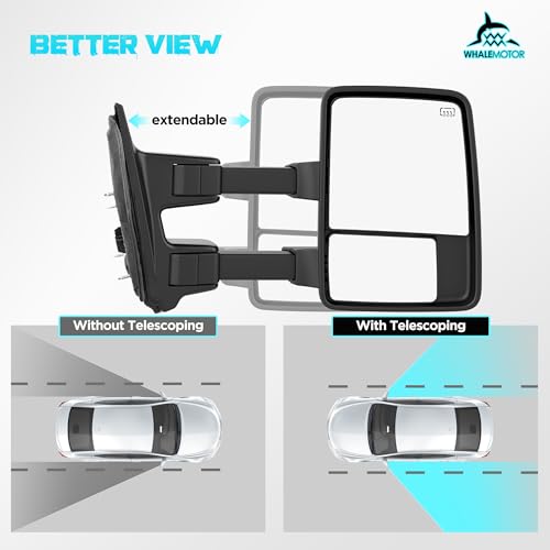 Image of Switchback Signal Heated Tow Mirrors Compatible with Ford Super Duty(2003-2007) and Excursion(2001-2005), Extended Trailer Towing Side Mirrors w /SEQ Turning Lights for F250 F350, Smoked Lens