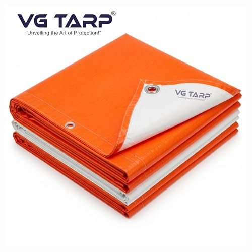 Image of 250 GSM HDPE Tarpaulin 6 X 9 Feet I Heavy-Duty Waterproof Non-Filler Sheet for Car Parking Shed, Tin Shed, Bike Cover, Outdoor Rainproof Tent, Garden, (Orange /White)