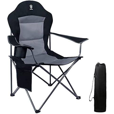 EVER ADVANCED Luxus Campingstuhl Faltbar 150 KG Belastbar Ultragroß mit Hochlehner Bequem Gepolster Klappstuhl Camp Garten Balkon Strand Camping Stuhl Sessel Gartenstuhl Anglerstuhl Regiestuhl Schwarz Cover