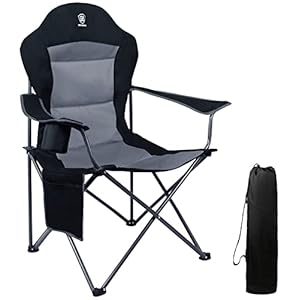 EVER ADVANCED Chaise de Camping Pliante 160KG Capacité de Charge avec Dossier Haut, avec Pochette Latérale et Porte-gobelet, Confortable Chaise Pliante pour Camping, Jardin, Balcon, Pêche, Plage