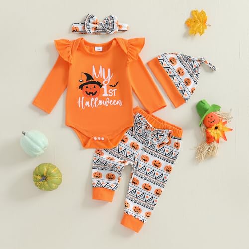 Douhoow Baby Girls Fall Clothes1st Halloween/1st Christmas Baby Romper Pants Headband Hat Infant Girl Festival Outfits2