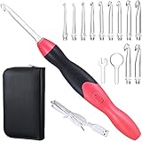 11 Sizes Lighted Crochet Hooks Set Rechargeable Crochet Hook Light Up Crochet Hooks with Case,...