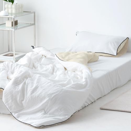 掛け布団 NERUS 正規品 洗える 夏用 肌掛け布団 肌布団 夏用布団 タオルケット 夏用 ブランケット 夏布団 夏掛け布団 スリーシーズン 韓国 インテリア ケット 春 夏 秋 ロータス Lotus (シュガーホワイト, ダブル)