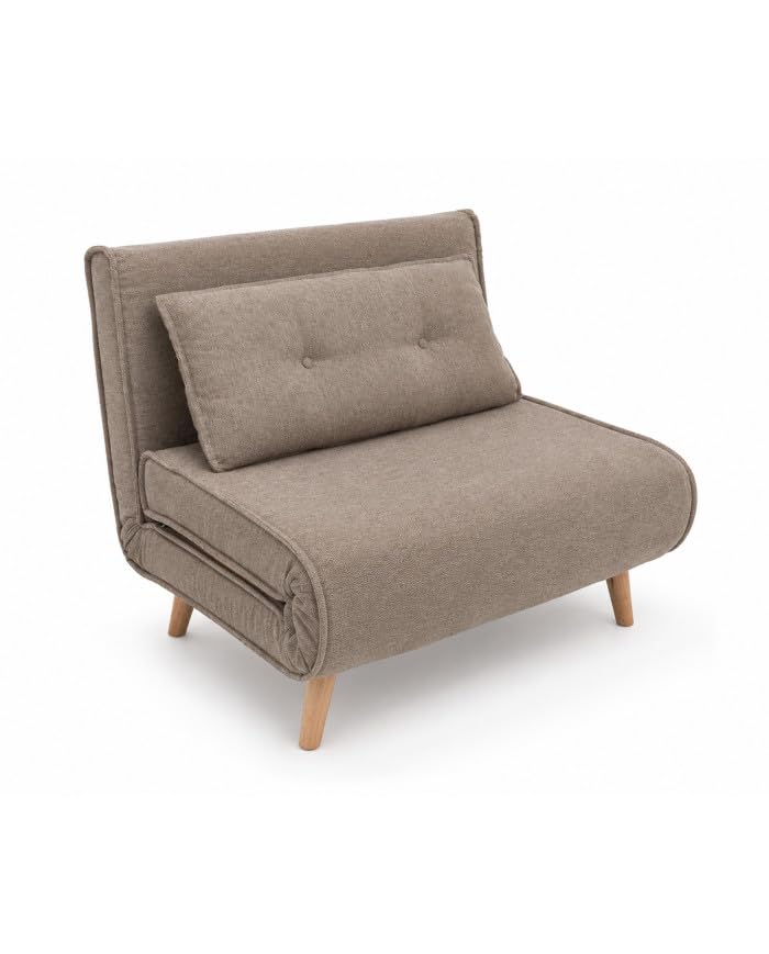 SWEET SOFA® Sofá Cama Pegaso – Sofá Convertible en Cama 1 Plaza 95 cm, Diseño Compacto con Cojín, Patas de Madera, Ideal para Salón y Dormitorio Color Beige