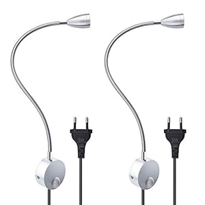 Bonlux Lampe de lecture murale flexible 3 W avec prise européenne et interrupteur, appliques murales pour lire, livres, tête de lit, chambre à coucher (2 unités, lumière chaude)