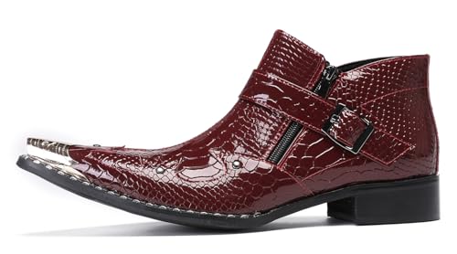 Santimon Mens Ankle Chelsea Boots Casual Dress Rock Party Western Snakeskin Texture Chukka Boots Metal Wingtip Leather Double Zipper Singer Cowboy Boots for Men Boy2