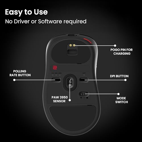 Image of BenQ Zowie EC1-DW Wireless Ergonomic Gaming Mouse for Esports (Large)| 63g Lightweight| 4000Hz Polling Rate with Enhanced Receiver|Driverless Plug & Play - 7 Buttons|PAW 3950 Sensor|Extra Skates