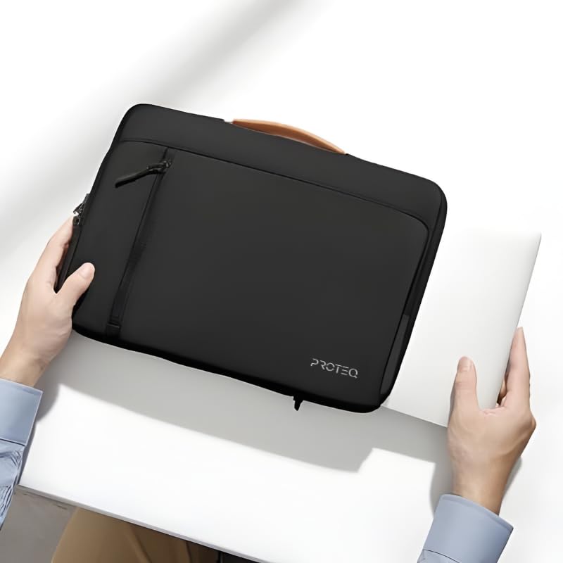 Image of PROTEQ Laptop Sleeve Shockproof Bag - Black (Handle), 15.6 Inch | Slim Laptop Cover Bag | Slim Protective Cover Case for Office, College Black & Beige | Shockproof Laptop Sleeve Bag