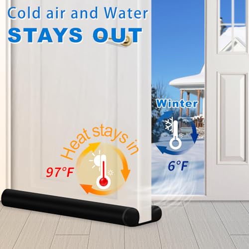 Image of MAXTID Door Draft Stopper for Bottom of Doors Large Door Sweep Under Door Light Blocker Adjustable 34 inch Black