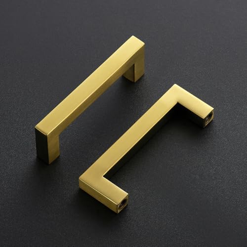 Image of Ravinte 30 Pack Kitchen Gold Cabinet Handles 3-3 /4 Inch Hole Center Stainless Steel Square Cabinet Pulls for Dresser Drawer Cupboard Handles with Screwdriver