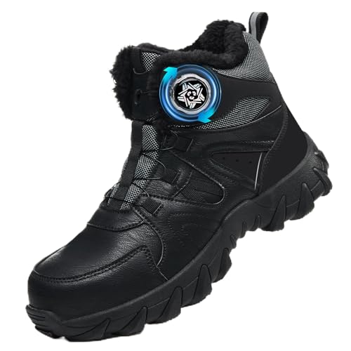 COOU Chaussures de Securite Hommes Femme Hiver Antidérapant Basket de Securite Montante Doublé Chaud Chaussures de Travail avec Embout en Acier Haute Bottines de Travail Légères C13/Noir43