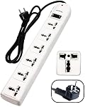 KRIEGER Universal Power Strip AC 220-240V Surge Protector With Heavy Duty German Schuko Plug For Computer, Printers, 6 Universal AC Outlets - Type E/F