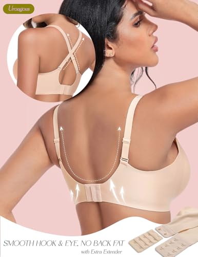 Uroagous Deep V Bras for Women No Underwire Seamless Bralettes for Women Wireless Plunge T Shirt Bra with Extender