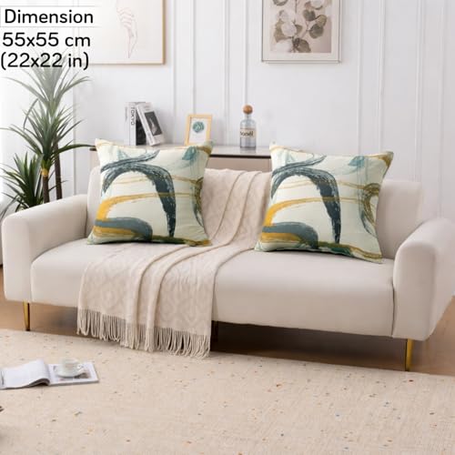 Image of HOKIPO 'Elira Series' Stretchable Cushion Cover for Sofa 22x22 Inch, Packof 2, Parchement Beige Abstract Art (AR-6712-C6*2)